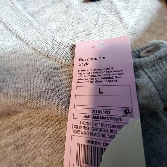 Wild Fable Heather Gray Button-Up Cardigan   Size Large  With Rose Embroidery - Picture 3 of 11